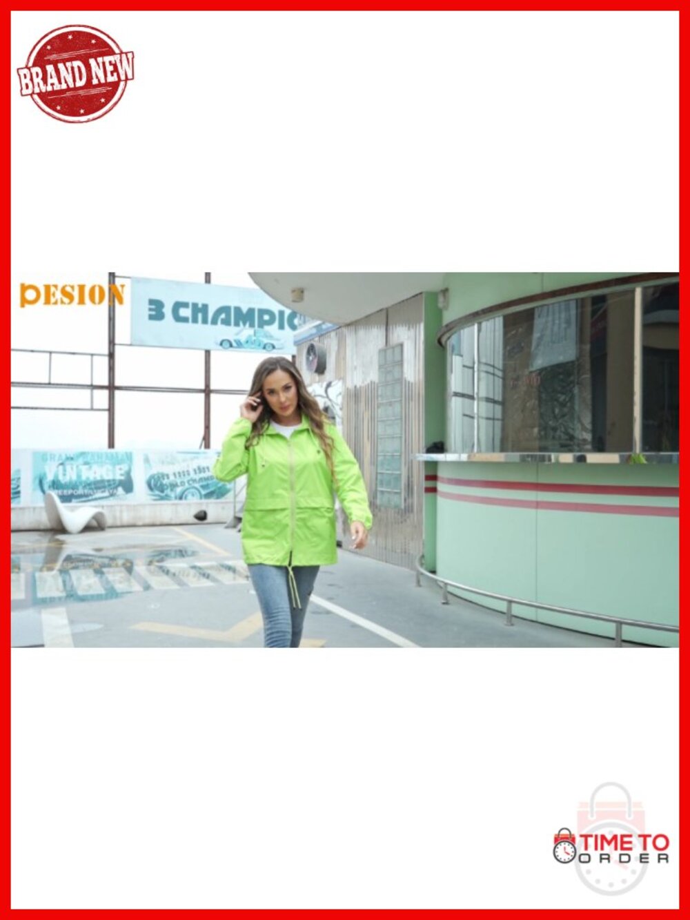 Waterproof Rain Jacket Hooded Lightweight Windbreaker with Pockets - Picture 6 of 6